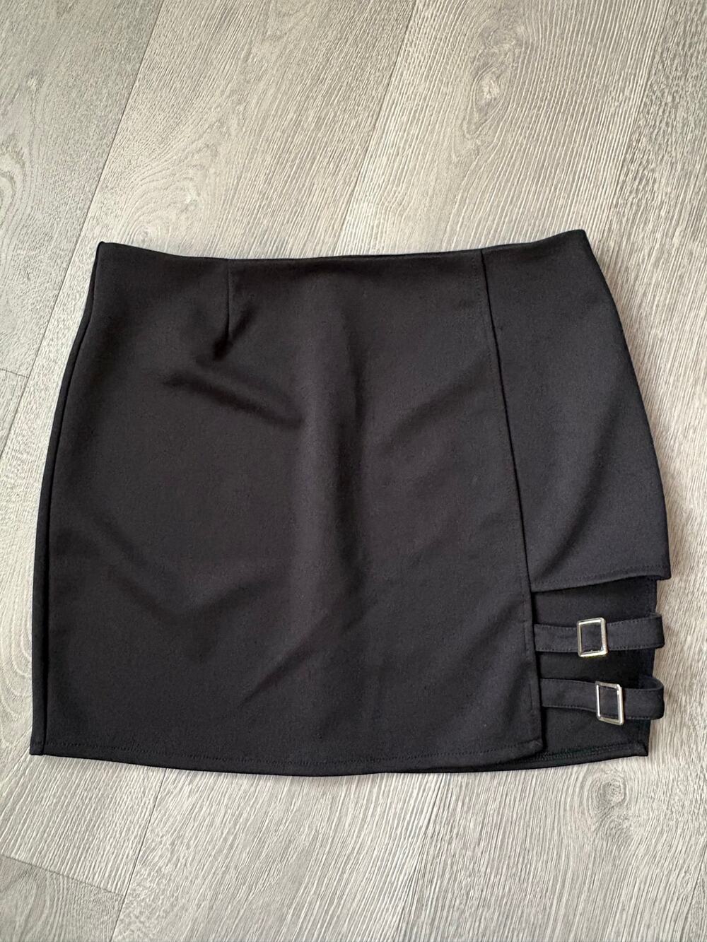 Women's Black Cutout Double Buckle Mini Skirt Medium Goth Emo Punk